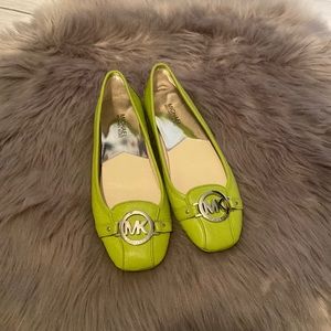Brand New Michael Kors Lime Green Leather Flats